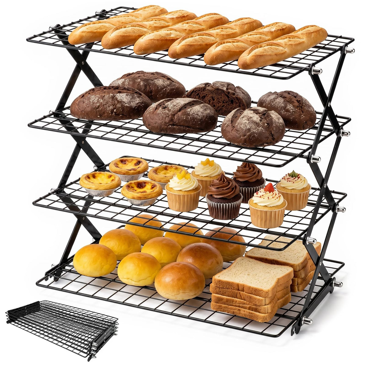 4 Tier Cooling Racks for Cooking and Baking, 15.5"x9.7", Black
