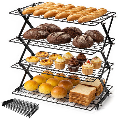 4 Tier Cooling Racks for Cooking and Baking, 15.5"x9.7", Black