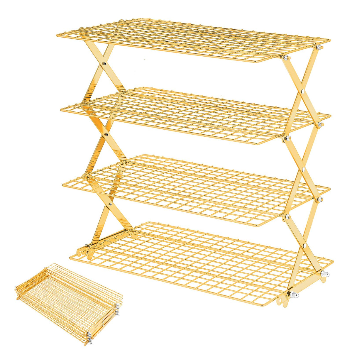 Pleafind 2/3/4-Tier Collapsible Cooling Rack - 3 Setting Design, Adjustable ＆ Stackable Baking Rack, 5 Modes Cooling Racks for Cooking and Baking, Roasting ＆ Grilling Gifts for Picnic Party