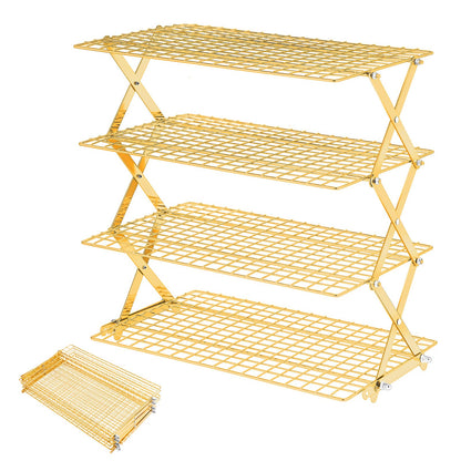 Pleafind 2/3/4-Tier Collapsible Cooling Rack - 3 Setting Design, Adjustable ＆ Stackable Baking Rack, 5 Modes Cooling Racks for Cooking and Baking, Roasting ＆ Grilling Gifts for Picnic Party