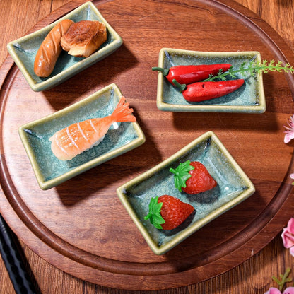 Japanese Ceramic Sauce Dish Set of 4, 3.5'' Rectangular Small Dipping Bowls