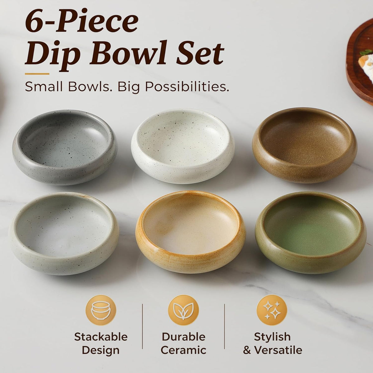 Ceramic Dipping Bowls Set of 6, 3 oz Sauce cups Bowls with Speckled Glaze,Soy Sauce Dish- Mini Condiment Bowls for Dips, Salsa, Soy Sauce, Appetizers, Snacks & Desserts, Dishwasher Microwave Oven Safe
