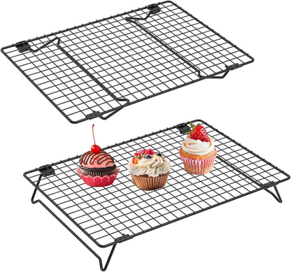 2 Pack Cooling Racks for Cooking and Baking, 13.4 x 9.4 Inch 2-Tier Stackable Cookie Cooling Rack Tall Baking Racks, Carbon Steel Roasting Wire Rack for Baking, Grilling Making Jerky (Black)