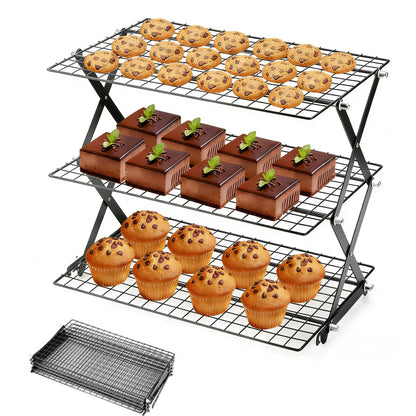 2-Tier Collapsible Cooling Racks, Detachable Wire Cooling Rack Stackable Drying Rack for Cookie Bread Pizza Baking, Fruits, Snacks Perfect for Outdoor Camping