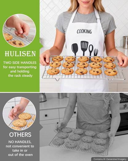 HULISEN 304 Stainless Steel Cooling Rack with Handles, 2-Pack, 16 x 10 Inch