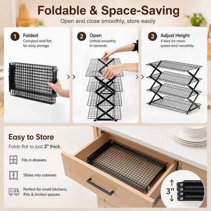 4 Tier Collapsible Wire Cooling Rack, Adjustable Stackable Baking Rack