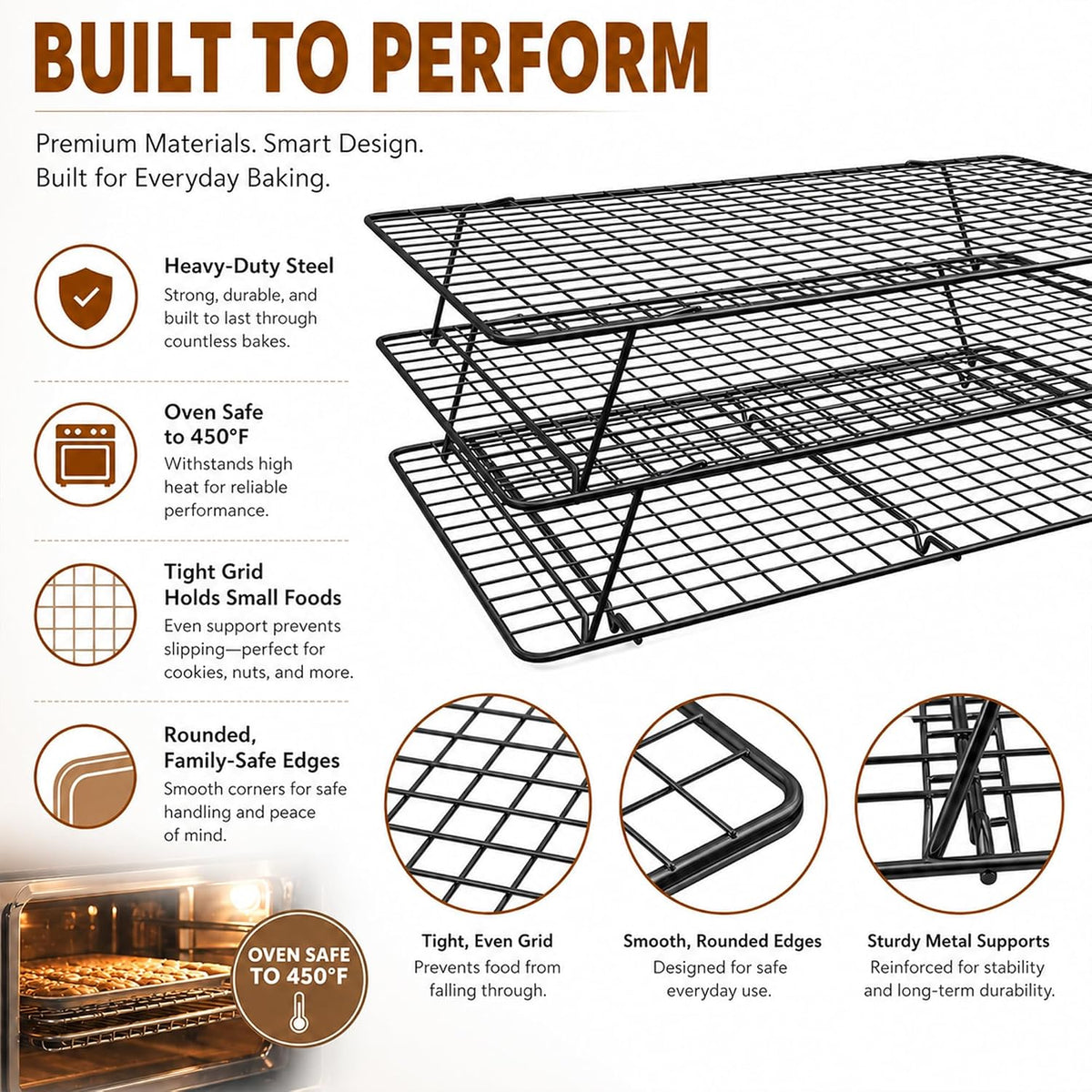 Cooling Rack 16"x10", 3-Tier Stackable & Collapsible Cooling Racks