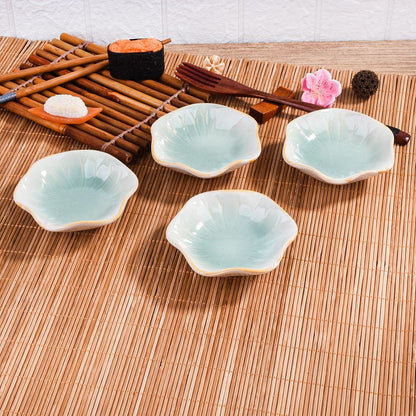 Ceramic Sauce Dish Set of 5, 3.97" Mint Green Flower‑Shaped Dipping Bowls