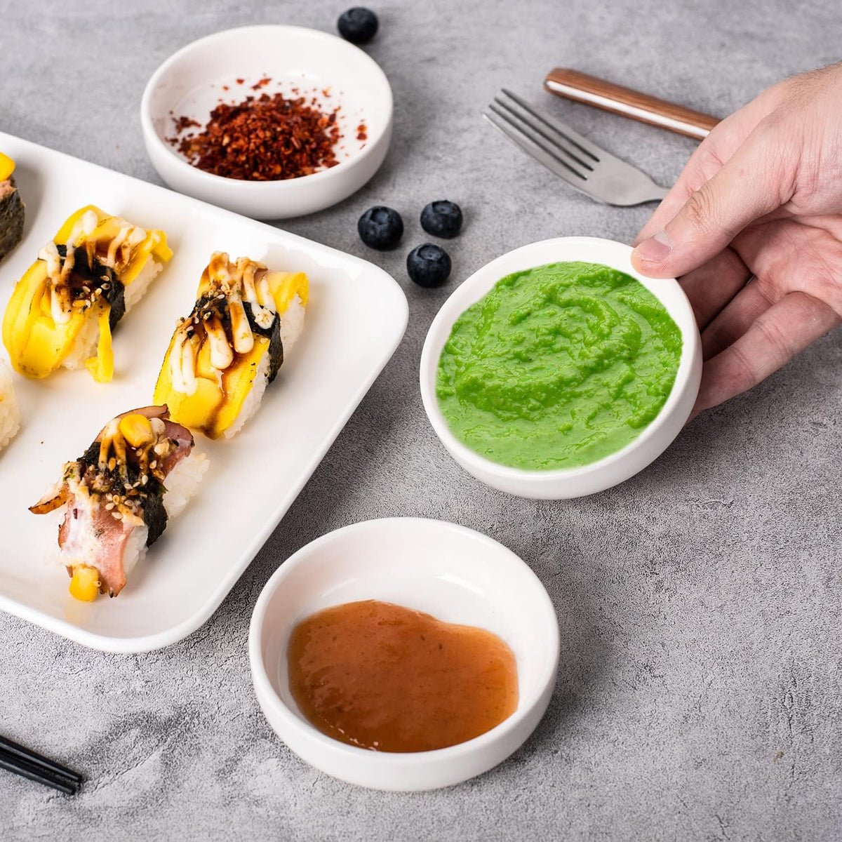 DELLING 3.5 oz Dipping Bowls Set of 8, Porcelain Sauce Cups - Charcuterie Cups for Condiment, Soy Sauce, Ketchup - Microwave & Dishwasher Safe Small Bowls, White