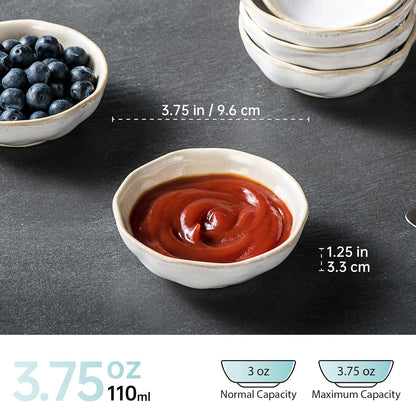 Dipping Bowls Set of 6, 3 oz Ceramic Soy Sauce & Condiment Dishes