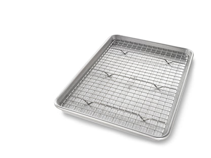 USA Pan Bakeware Quarter Sheet Baking Pan and Bakeable Nonstick Cooling Rack Set, Metal