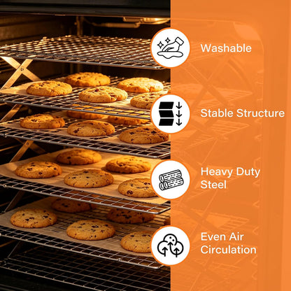 6 Tier Upgraded Collapsible Cooling Rack with Adjustable 3 Setting Design, Stackable Baking Rack with Clean Brush, Roasting Cooking Drying Wire Cooling Rack for Cookies Baking Roasting ＆ Grilling