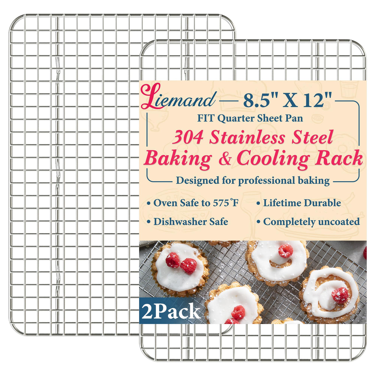 Cooling Racks 11.5 x16.5 in, Tight-Wire Stainless Steel Baking Rack 2-Pack