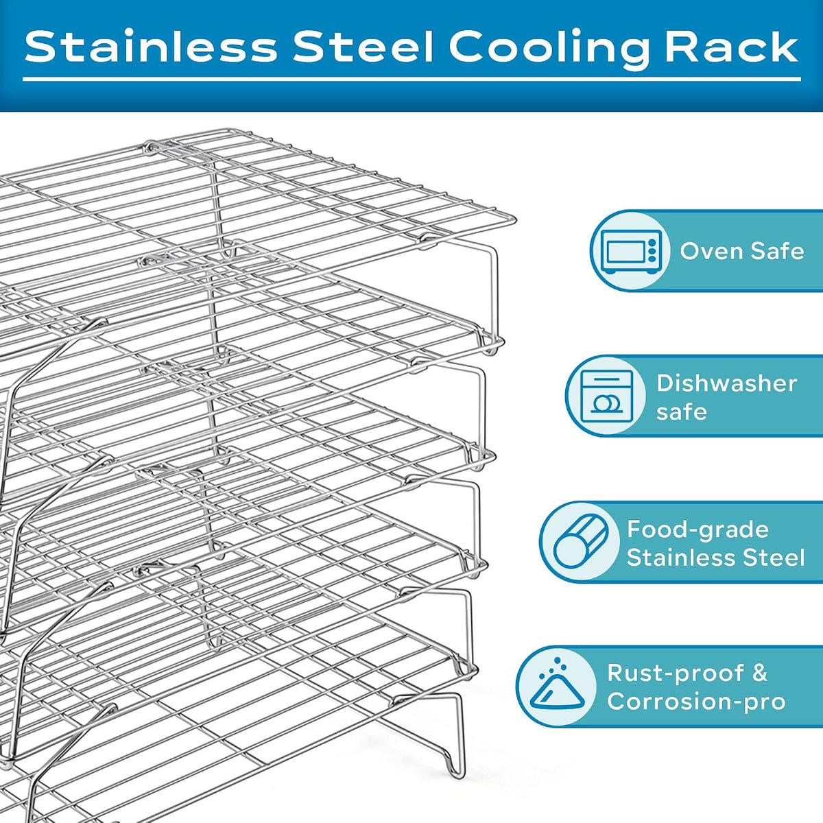 Leonyo 5-Tier 15x10IN Cookie Cooling Rack for Cooking Stackable Collapsible