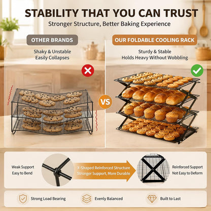 4 Tier Collapsible Wire Cooling Rack, Adjustable Stackable Baking Rack