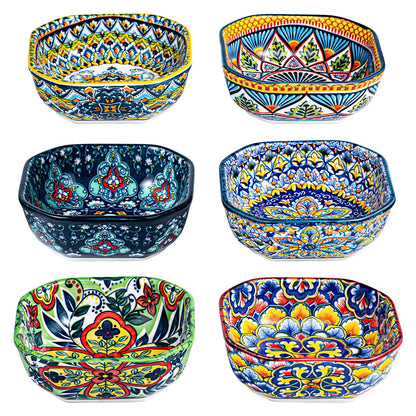 HENXFEN LEAD Boho Ceramic Dipping & Snack Bowls Set of 6, 8 oz Square Bowls