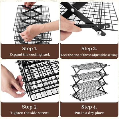 Pleafind 2/3/4-Tier Collapsible Cooling Rack - 3 Setting Design, Adjustable ＆ Stackable Baking Rack, 5 Modes Cooling Racks for Cooking and Baking, Roasting ＆ Grilling Gifts for Picnic Party
