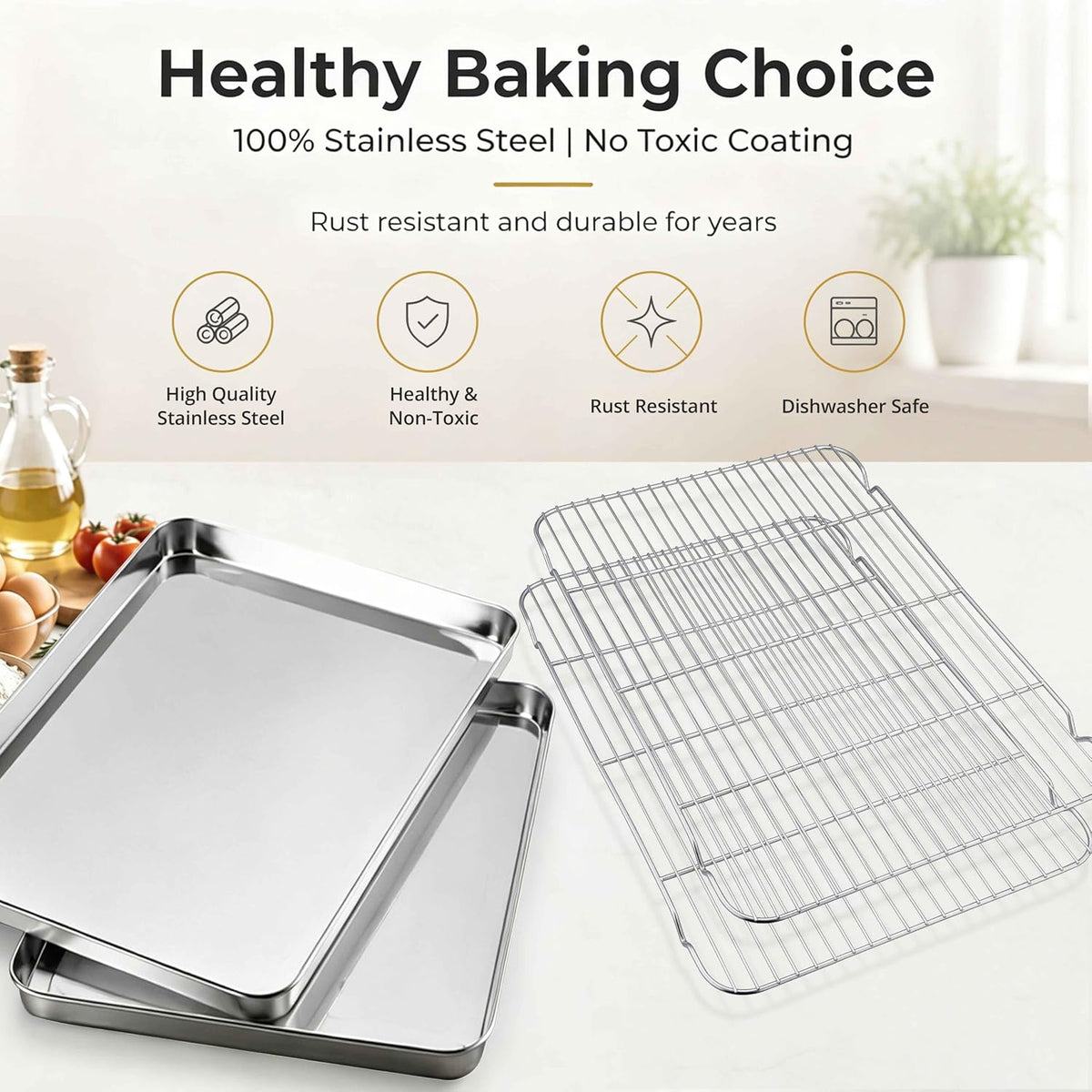 Onader 18x13 Inch Large Half Baking Sheet Pan with Wire Cooling Rack Set