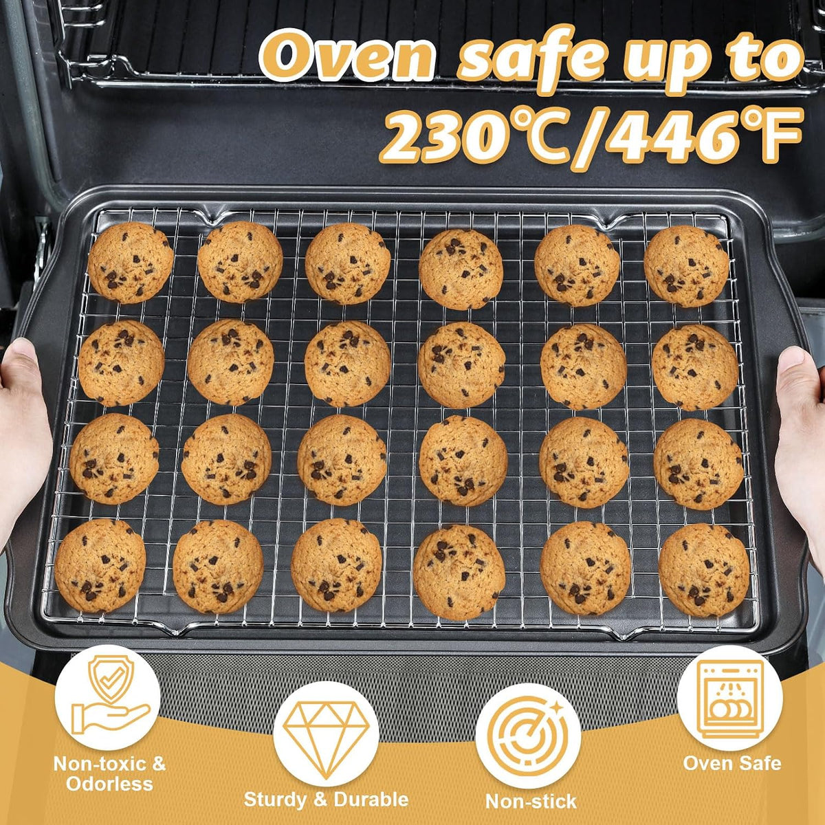 Baking Sheet with Cooling Racks - 17'' x 11" x 0.5" Carbon Steel Cookie Sheets for Baking [2 Sheets + 2 Racks], Nonstick Baking Pans, Perfect for Baking, Roasting, and More