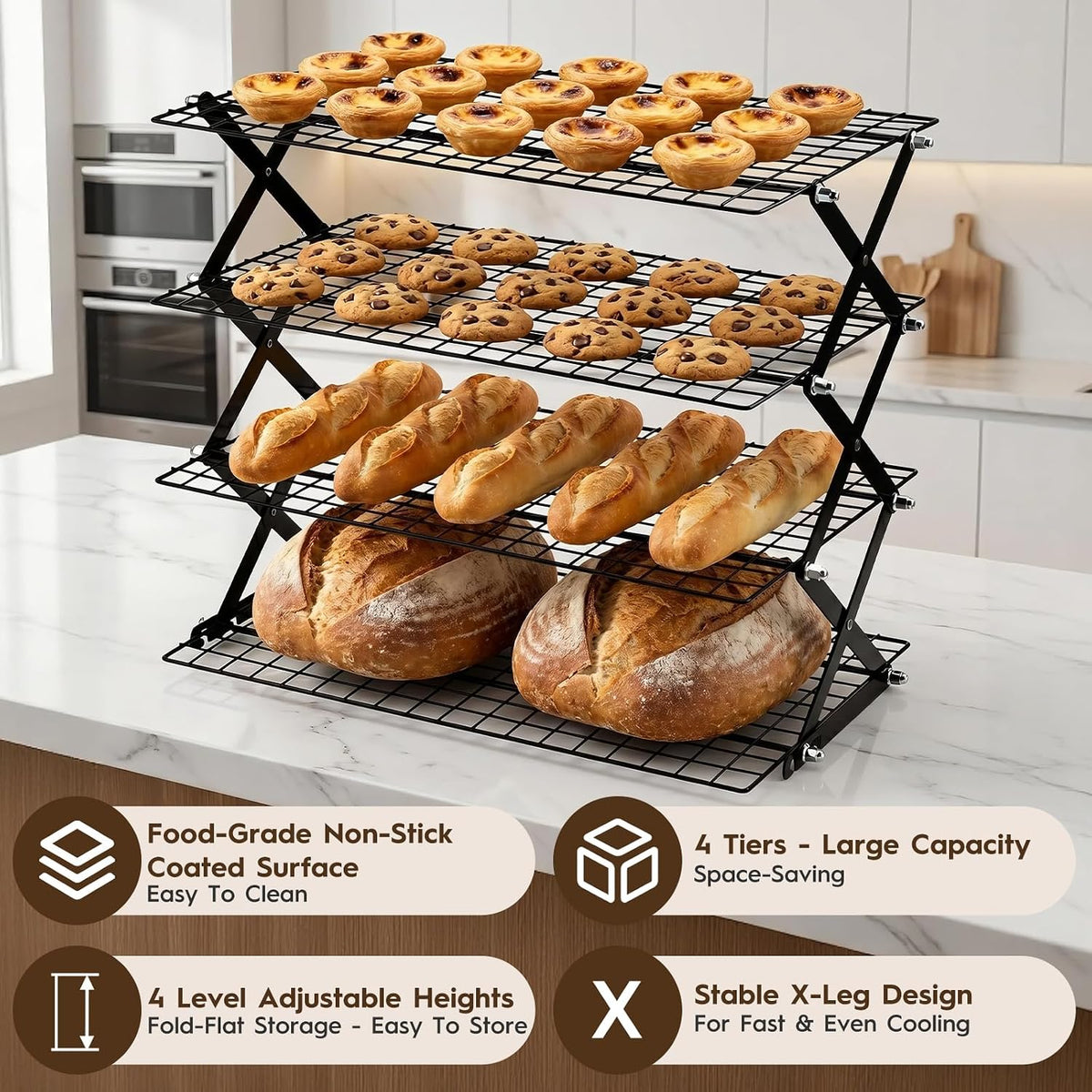 4 Tier Collapsible Cooling Rack for Cooking and Baking Rack Stackable