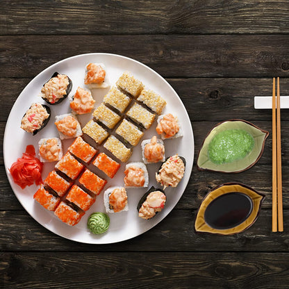 Jucoan 12 Pack Ceramic Soy Sauce Dish, 4 Inch 2 Oz Leaf Shape Small Sauce Dishes for Sushi, Gyoza, Dumplings, Potstickers, Soy Sauce, Vinegar, Wasabi, Oil, Japanese Style Soy Dipping Bowls Set