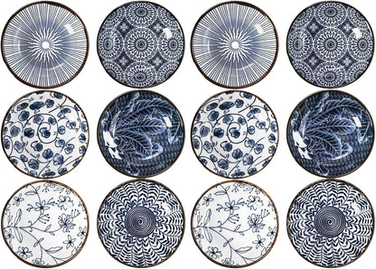 ZENFUN 12 Pcs Soy Sauce Dishes, Tiny Bowls, 3 oz Dipping Bowls for Condiment Sushi, Elegant Mini Bowl for Side Dish, Ketchup, Appetizer Plates, Ceramic, Blue and White