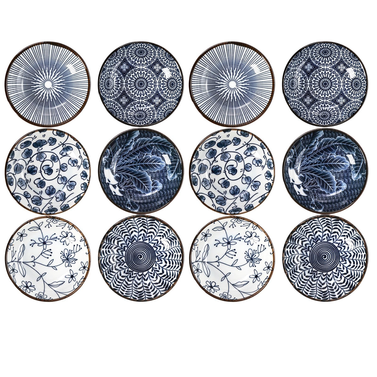 ZENFUN 12 Pcs Soy Sauce Dishes, Tiny Bowls, 3 oz Dipping Bowls for Condiment Sushi, Elegant Mini Bowl for Side Dish, Ketchup, Appetizer Plates, Ceramic, Blue and White