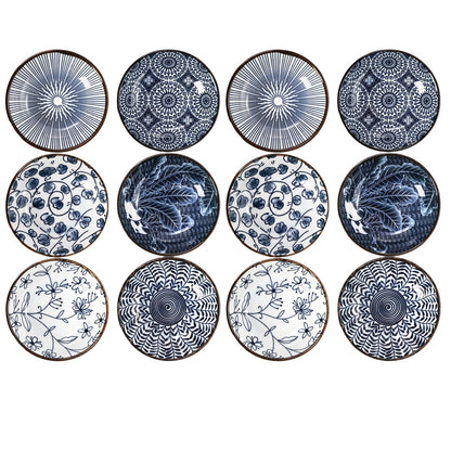 ZENFUN 12 Pcs Soy Sauce Dishes, Tiny Bowls, 3 oz Dipping Bowls for Condiment Sushi, Elegant Mini Bowl for Side Dish, Ketchup, Appetizer Plates, Ceramic, Blue and White