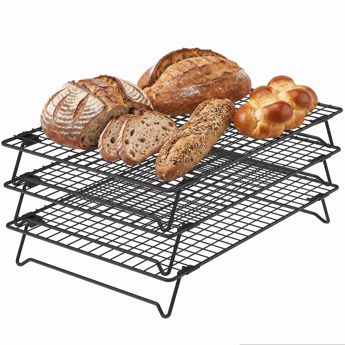 2 Pack Cooling Racks for Cooking and Baking, 13.4 x 9.4 Inch 2-Tier Stackable Cookie Cooling Rack Tall Baking Racks, Carbon Steel Roasting Wire Rack for Baking, Grilling Making Jerky (Black)