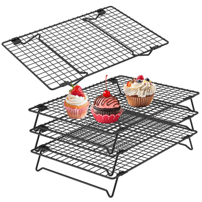2 Pack Cooling Racks for Cooking and Baking, 13.4 x 9.4 Inch 2-Tier Stackable Cookie Cooling Rack Tall Baking Racks, Carbon Steel Roasting Wire Rack for Baking, Grilling Making Jerky (Black)