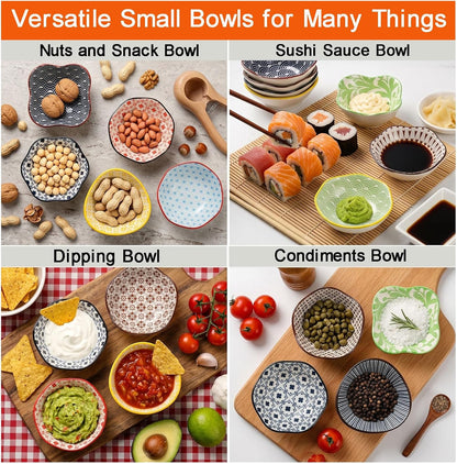Frcctre Set of 12 Ceramic Dipping Sauce Bowls, 3 Oz Porcelain Pinch Bowls Soy Sauce Dish Set, Small Prep Bowl Condiments Dishes Side Dishes for Sauces Ketchup Appetizer Condiment BBQ