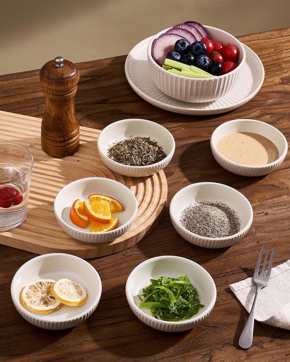 famiware Ceramic Soy Sauce Dish, 3oz Dipping Bowls Set of 6, Matte White