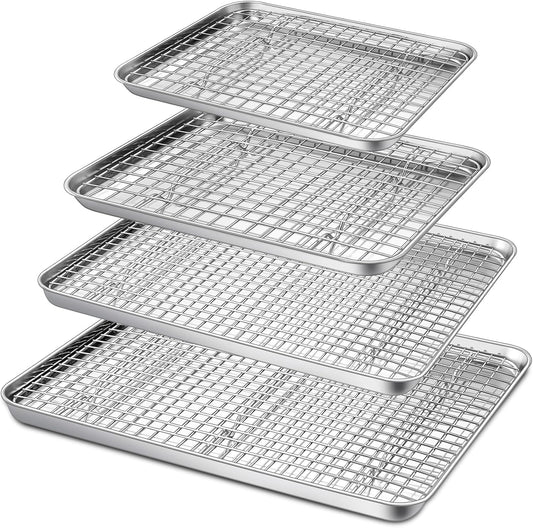 P&P CHEF 16 + 12.5 + 10.4 + 9 Inch Baking Sheet & Rack, Pan and Grid Rack