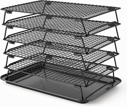 5 Pcs Stackable Cooling Racks Sets (13.4"x9.4") with Compatible Baking Pan