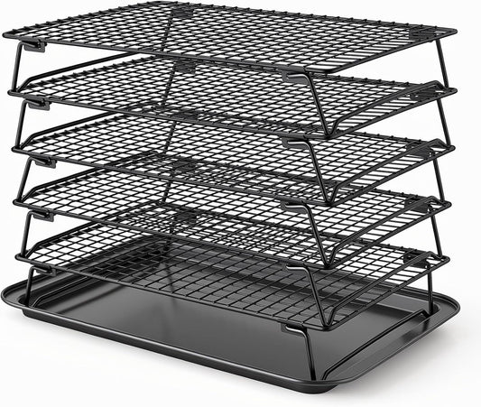5 Pcs Stackable Cooling Racks Sets (13.4"x9.4") with Compatible Baking Pan