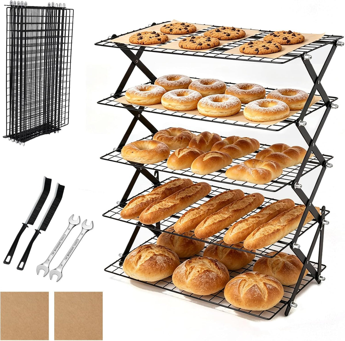 5 Tier Collapsible Cookies Cooling Rack with Adjustable 4 Setting Design
