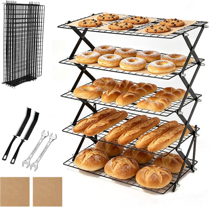 5 Tier Collapsible Cookies Cooling Rack with Adjustable 4 Setting Design