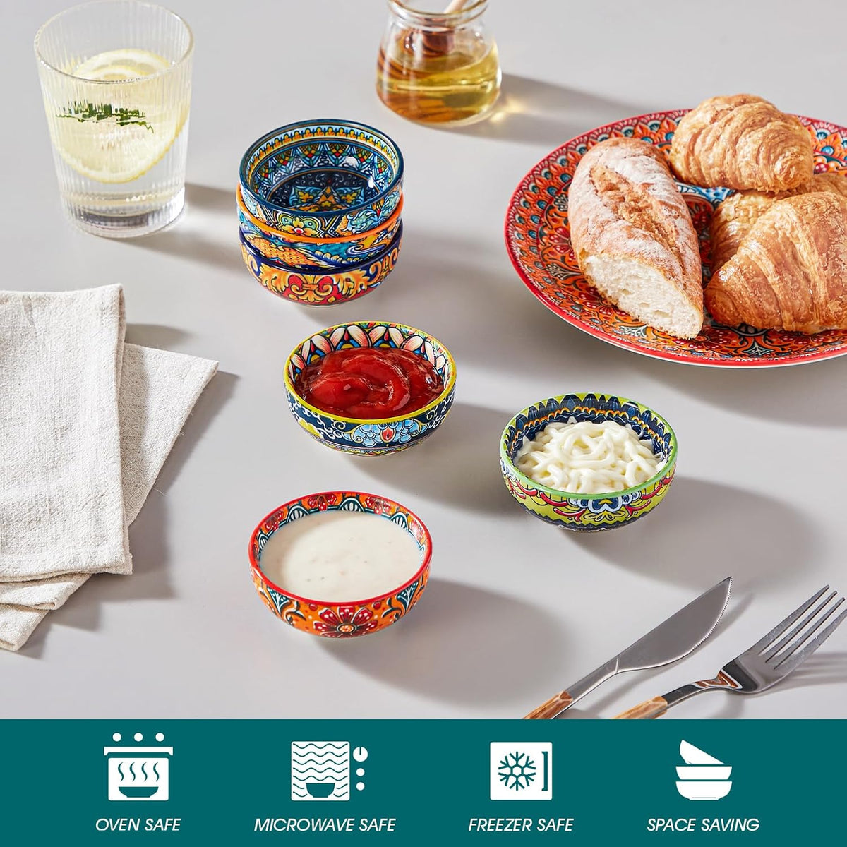 vancasso KRVI Ceramic Dipping Bowls Set of 6, 2.7 Oz Bohemian Sauce Bowls