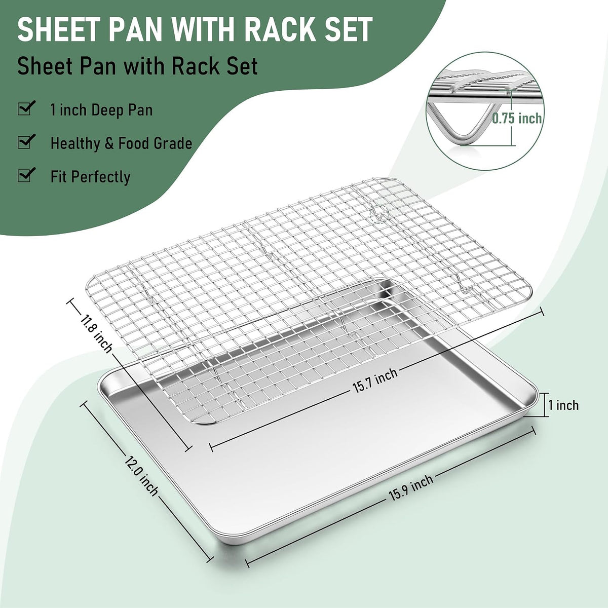 Homikit Baking Sheet with Wire Rack Set (1 Pan+1 Cooling Rack), 16" x 12"