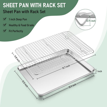 Homikit Baking Sheet with Wire Rack Set (1 Pan+1 Cooling Rack), 16" x 12"