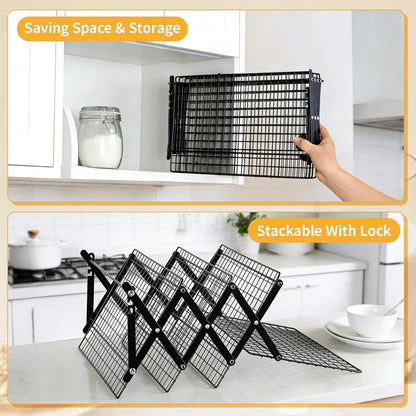 4-Tier Collapsible Cooling Rack with 3-Setting Design, Heavy-Duty Steel Baking Rack for Oven Safe Cooking & Space-Saving Storage