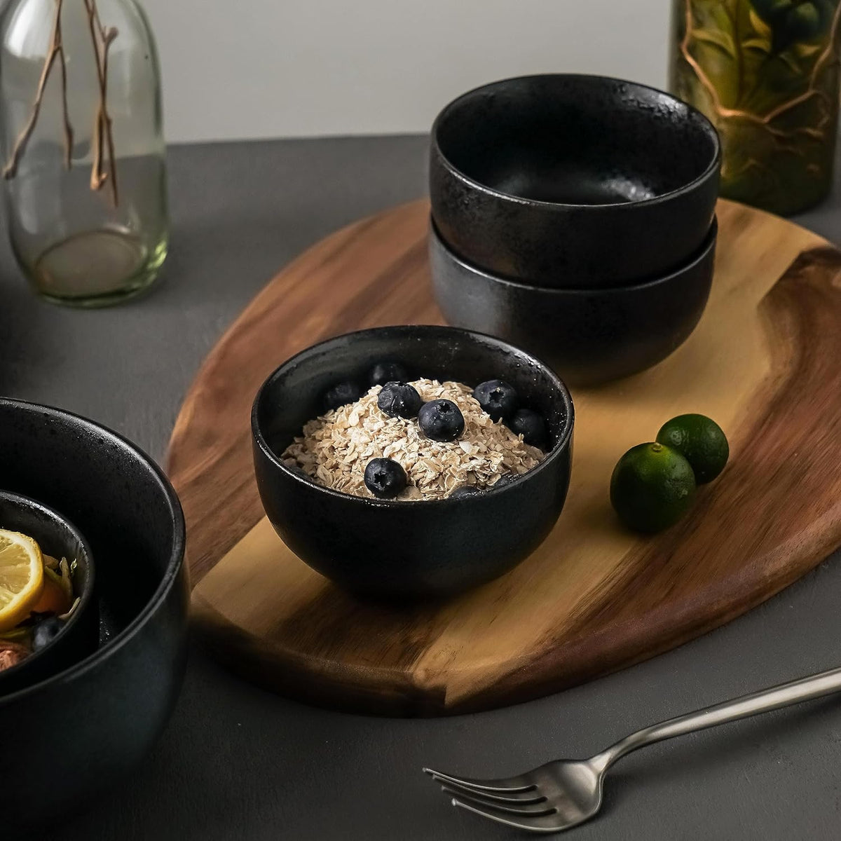 S&Q'S CERAMICS Ceramic Small Bowls for Kitchen, Set of 6, 9 ounces Ice Cream Bowls, Small Serving Bowls for Soup, Dipping, Condiments, Side Dishes, Snack, Prep (Black and Grey