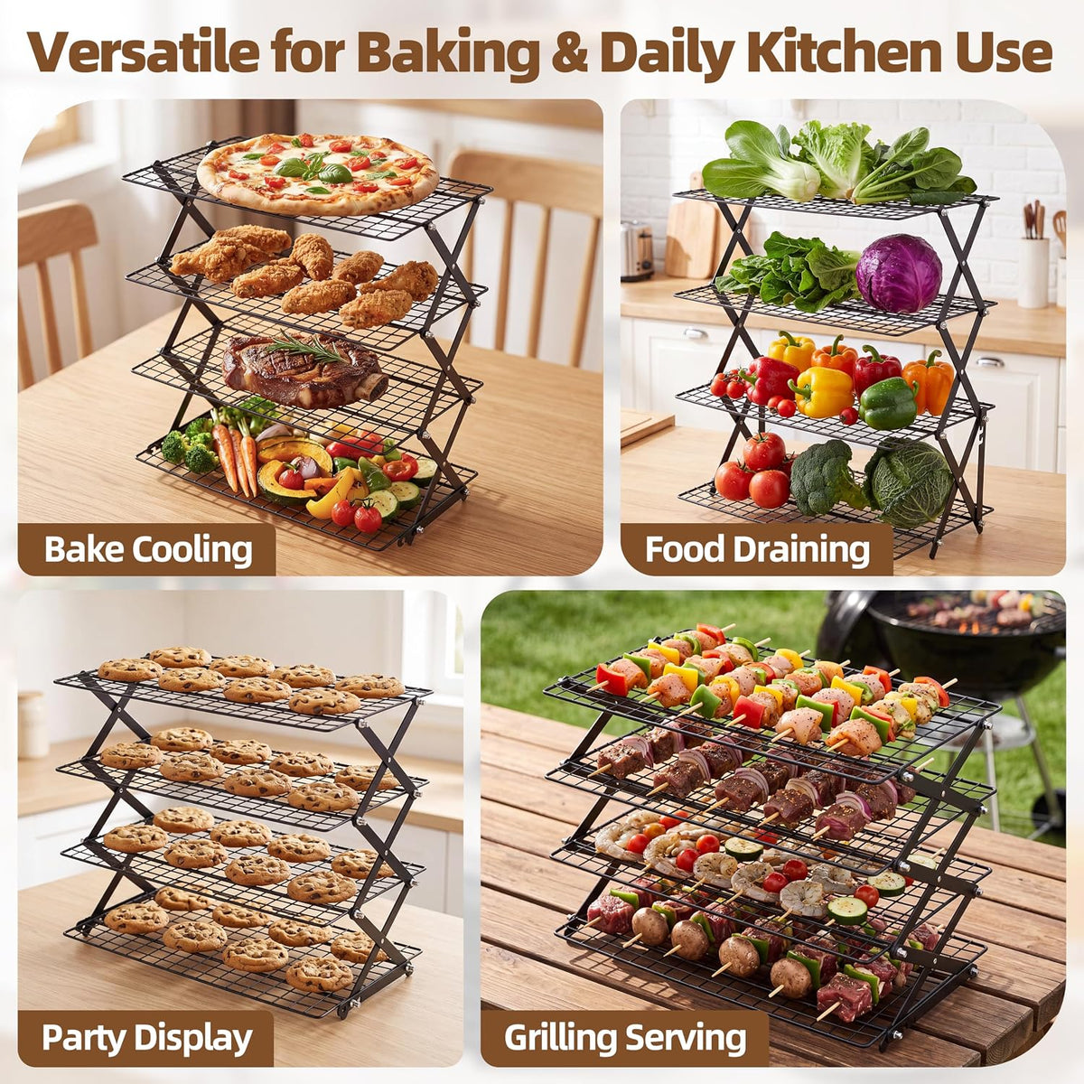 LIANYU 4-Tier Cooling Rack for Baking & Cooking, Collapsible & Space-Saving