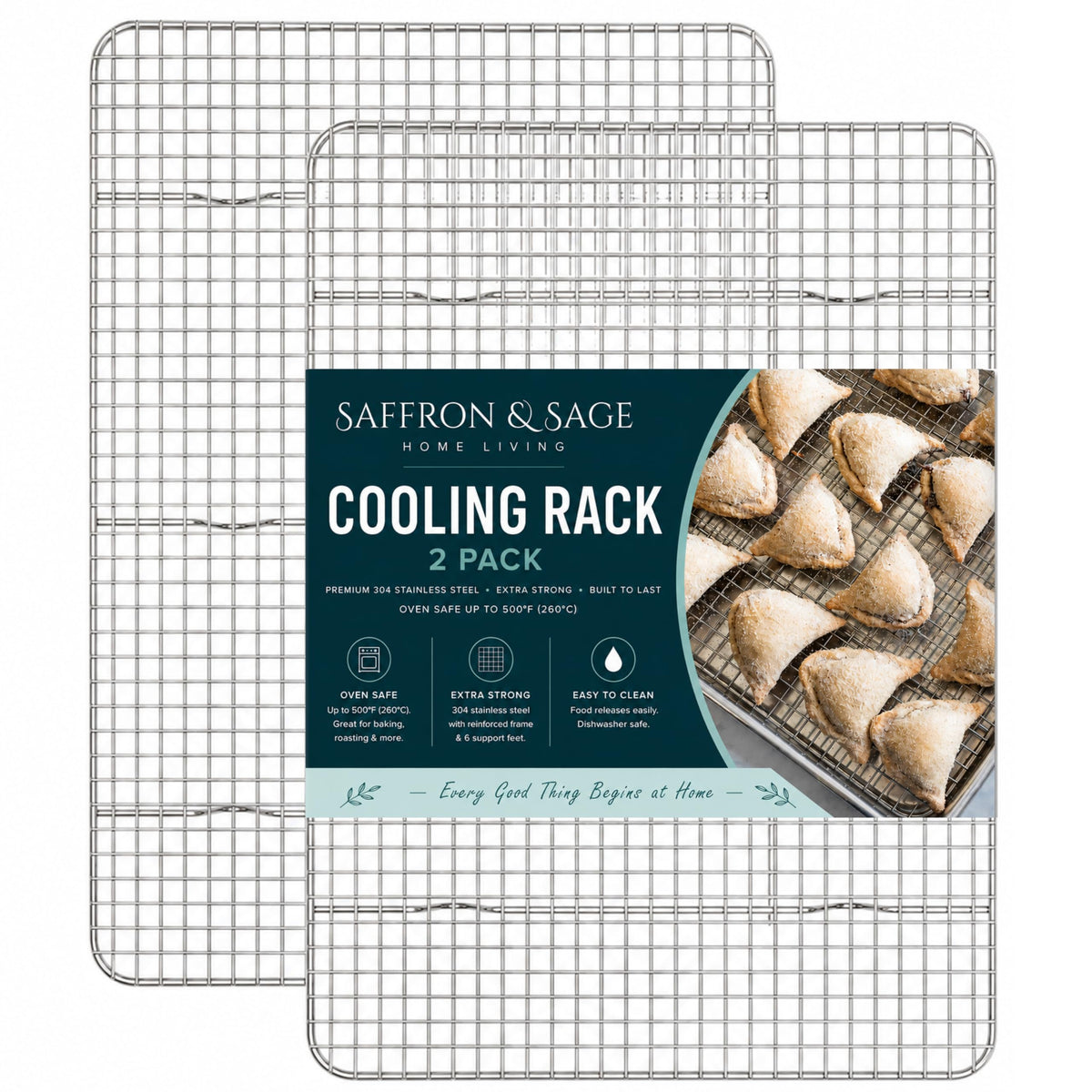 Cookie Cooling Rack Pack of 2, Heavy Duty Stainless Steel Cooling Racks for Cooking and Baking, 11.8 x 16.8 x 1 Inch, Dishwasher Safe, Rust Resistant, Fits Half Sheet Pan