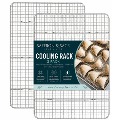 Cookie Cooling Rack Pack of 2, Heavy Duty Stainless Steel Cooling Racks for Cooking and Baking, 11.8 x 16.8 x 1 Inch, Dishwasher Safe, Rust Resistant, Fits Half Sheet Pan