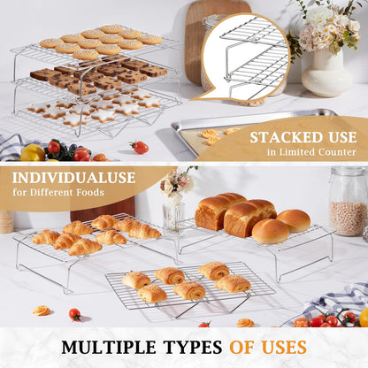 LIANYU Cooling Rack 15"x10", 3-Tier Stackable & Collapsible Cooling Racks