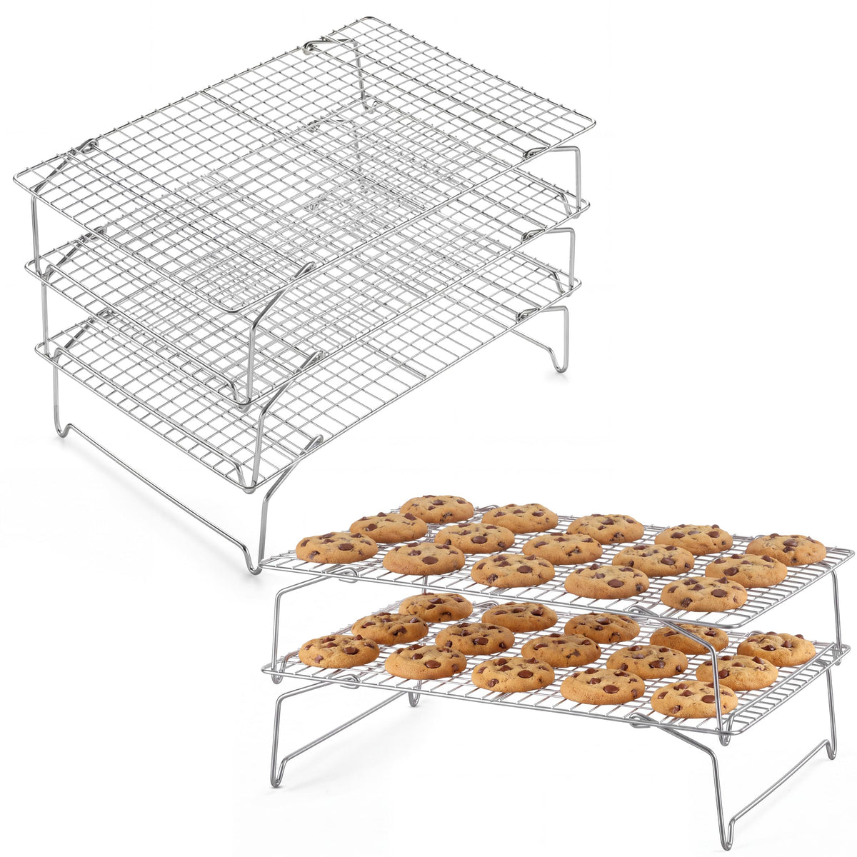 E-far Cooling Rack 15”x10”, 3-Tier Collapsible for Cooking and Baking