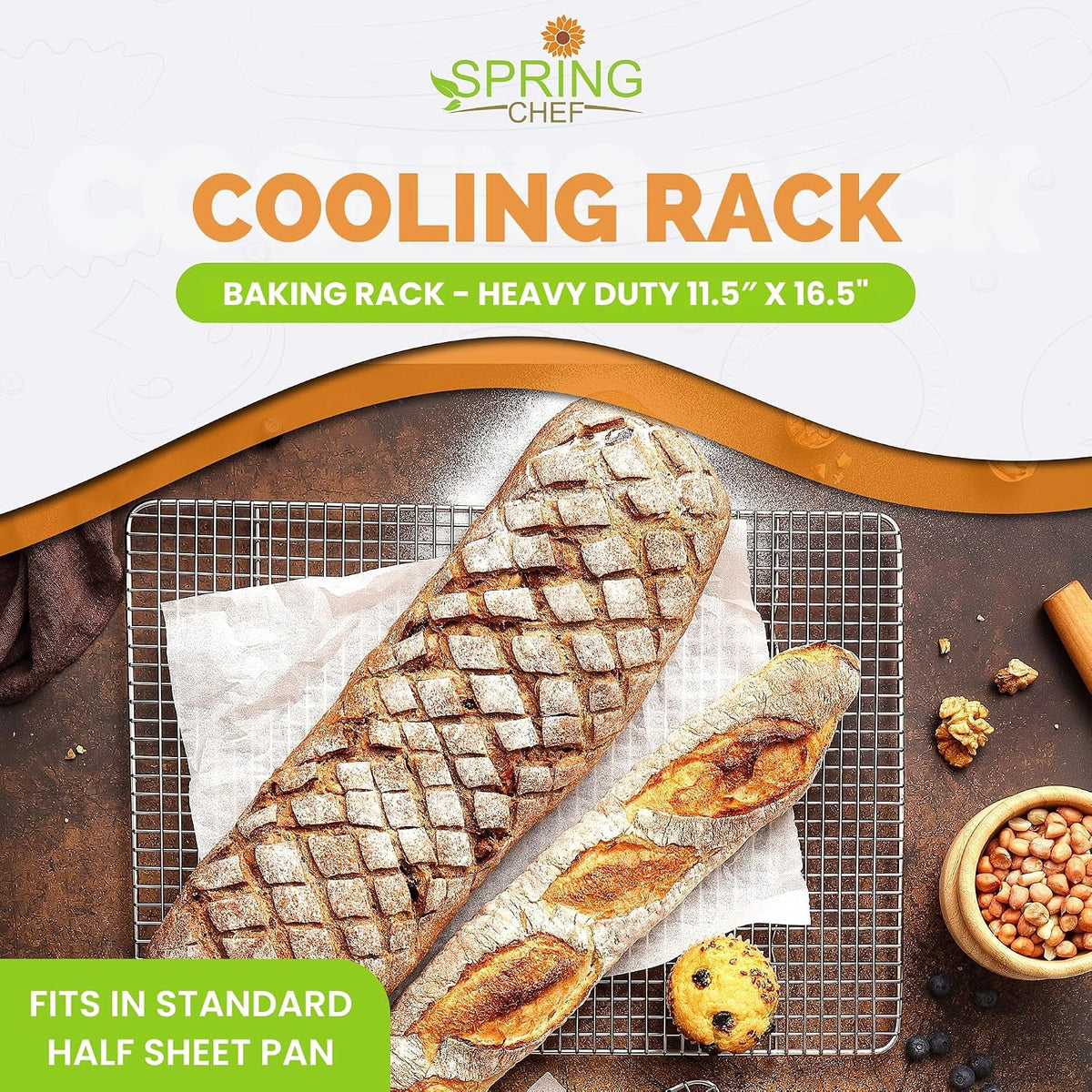 Spring Chef 11.5" x 16.5" Stainless Steel Cooling Rack for Cooking & Baking