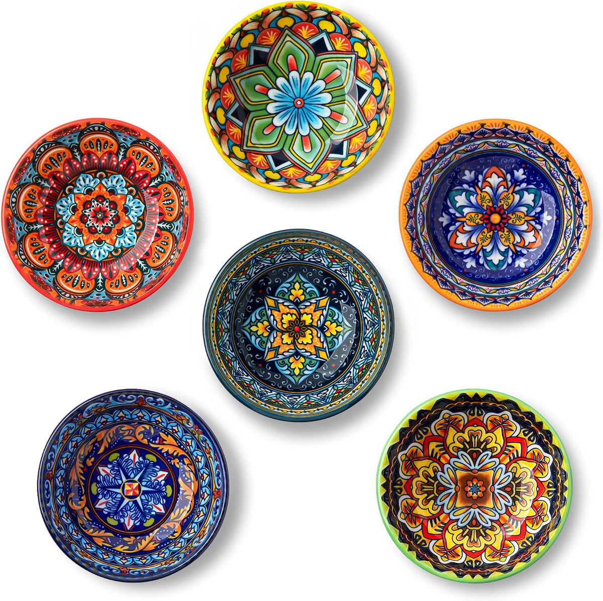 vancasso KRVI Ceramic Dipping Bowls Set of 6, 2.7 Oz Bohemian Sauce Bowls