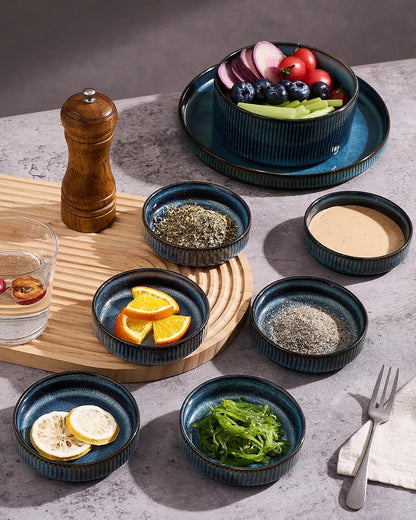 famiware Ceramic Soy Sauce Dish, 4oz Dipping Bowls Set of 6, Nebulas Blue
